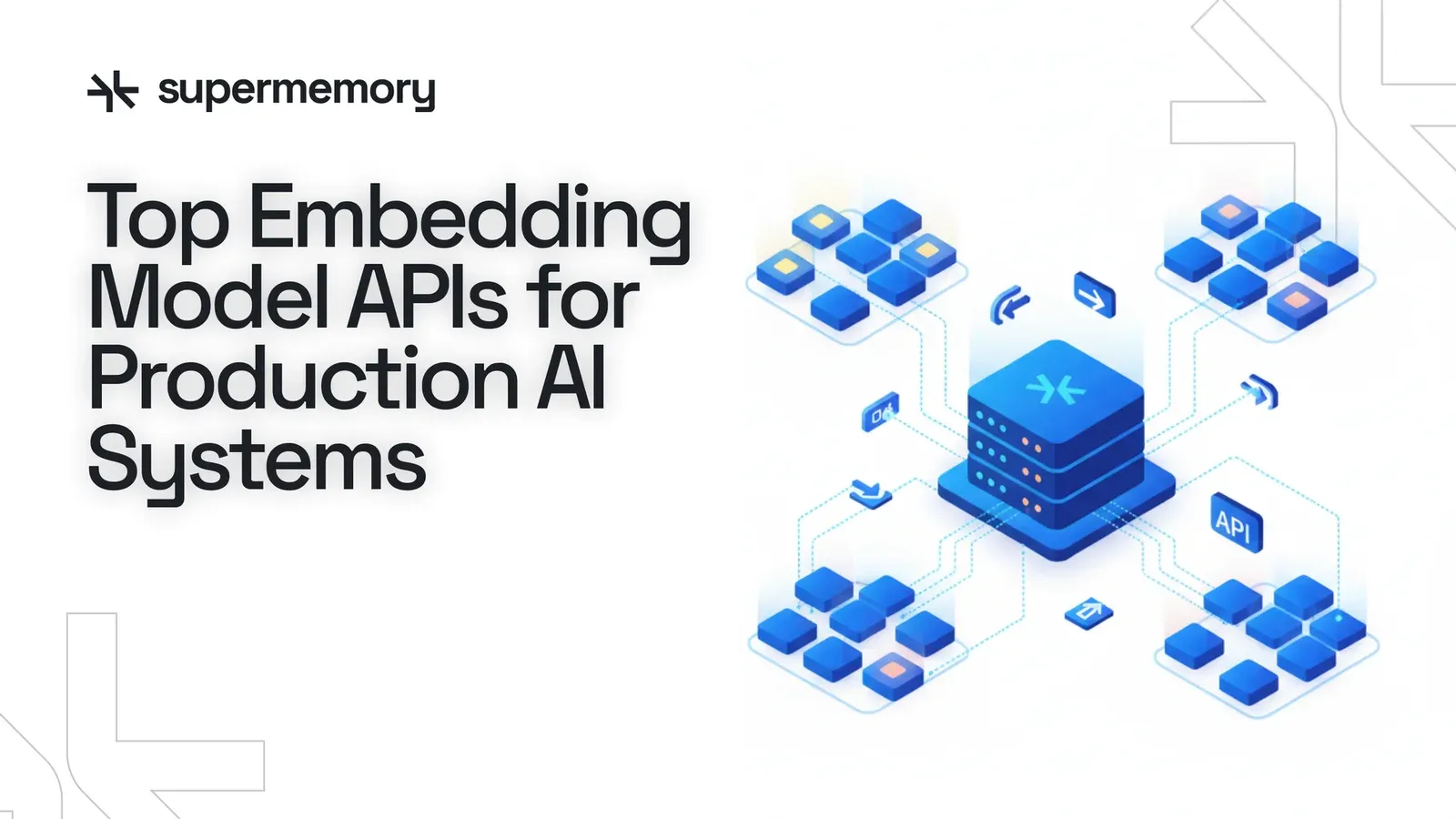 Blog banner reading "Top Embedding Model APIs for Production AI Systems" with isometric 3D server and API blocks