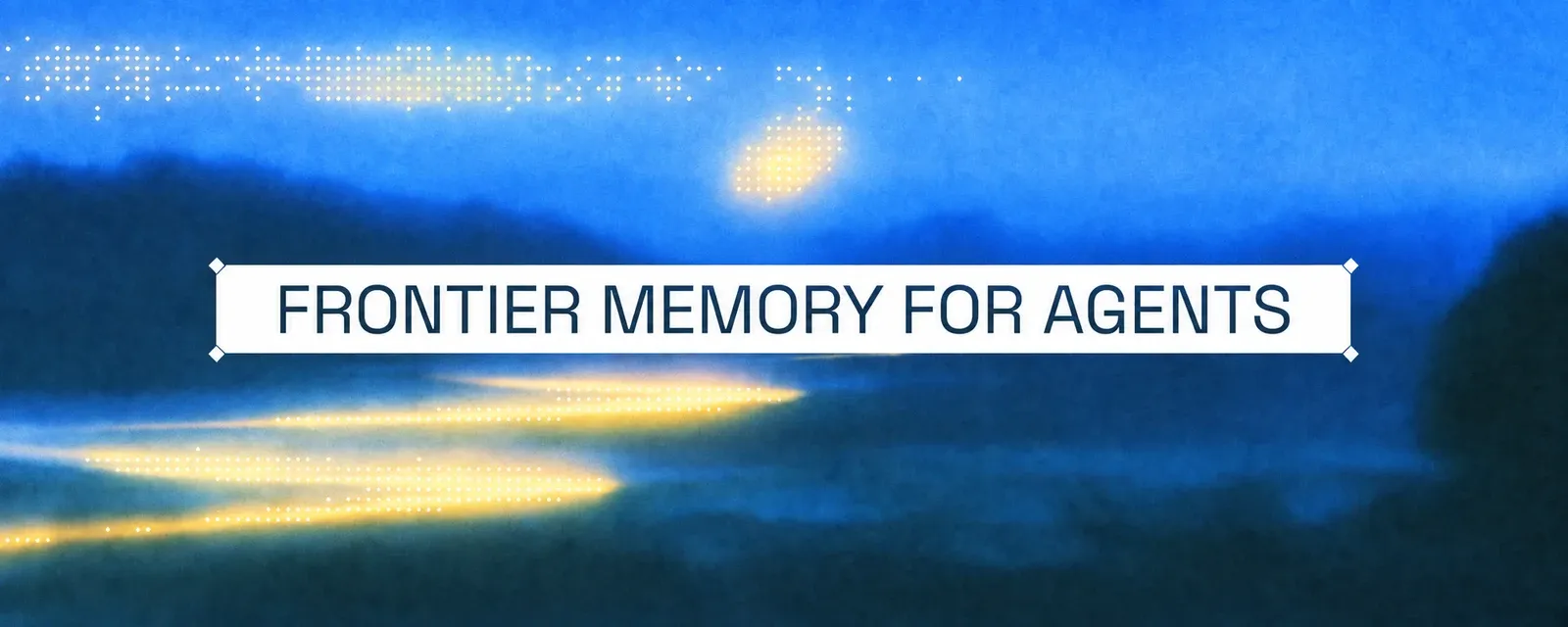 Supermemory banner reading "Frontier memory for agents" over a blurred landscape at dusk