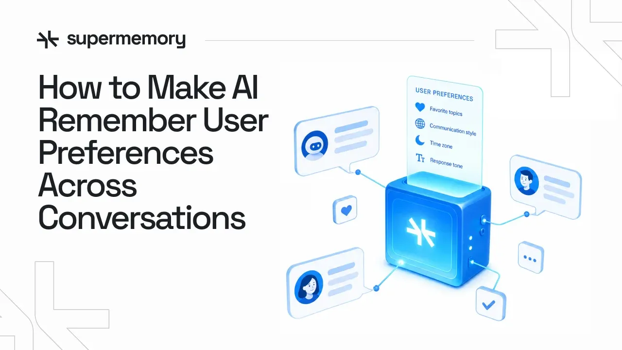 Blog cover banner reading "How to Make AI Remember User Preferences Across Conversations" with a preferences card and chat bubbles