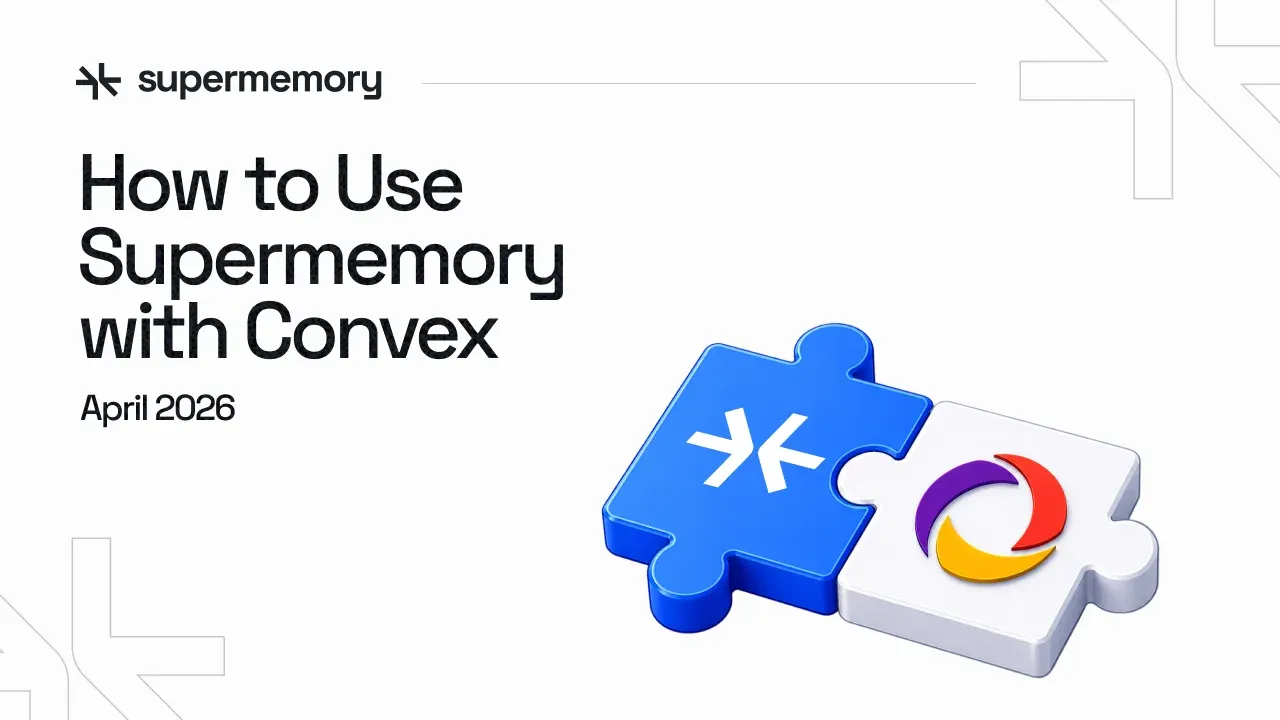 Blog cover banner reading "How to Use Supermemory with Convex" with blue and white interlocking puzzle pieces bearing the logos