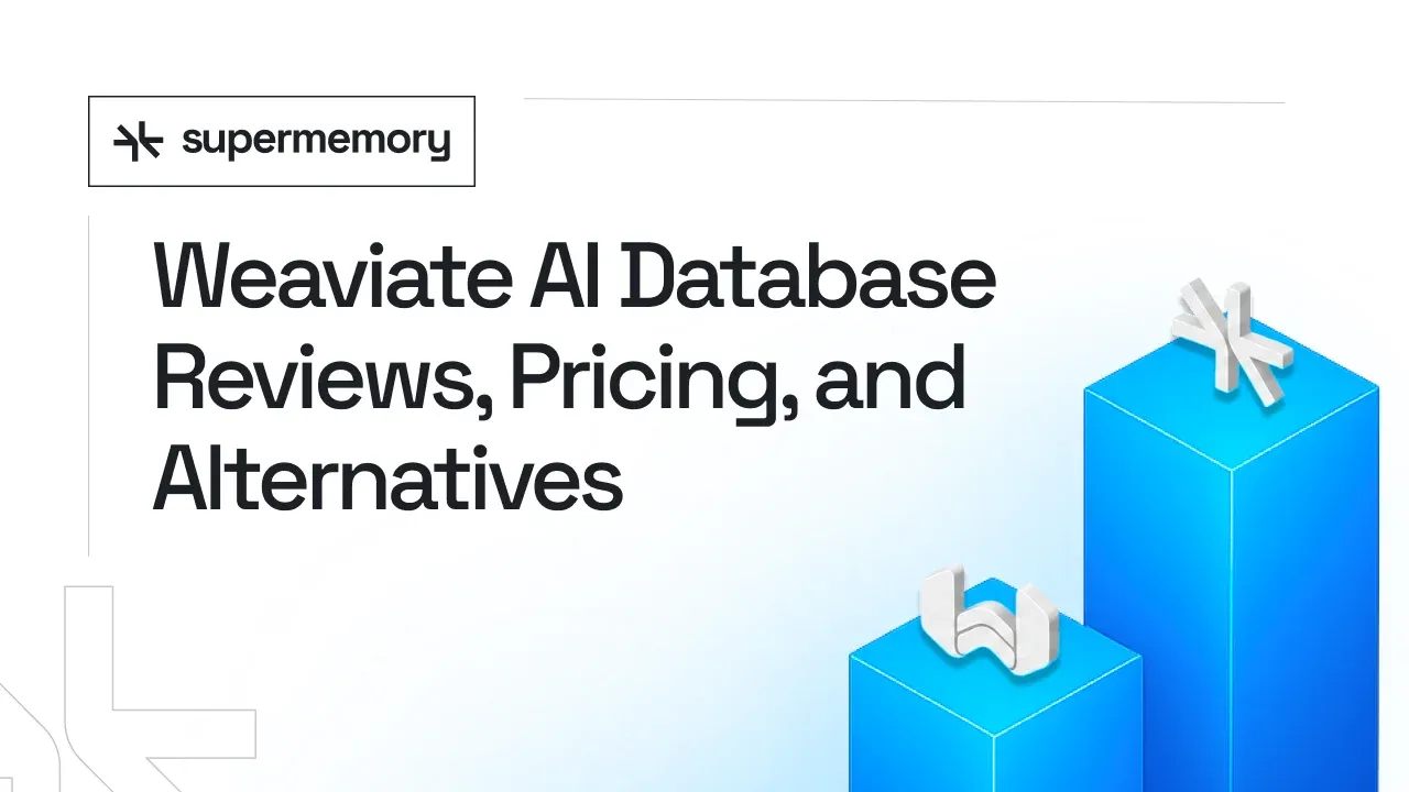 Blog banner reading "Weaviate AI Database Reviews, Pricing, and Alternatives" with light blue 3D blocks