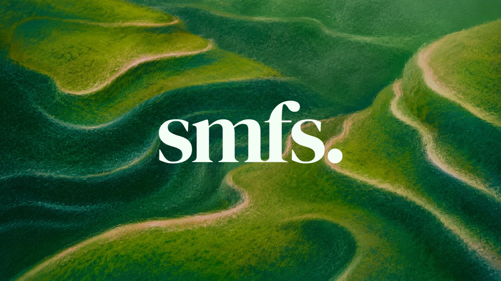 SMFS wordmark over an abstract green landscape.