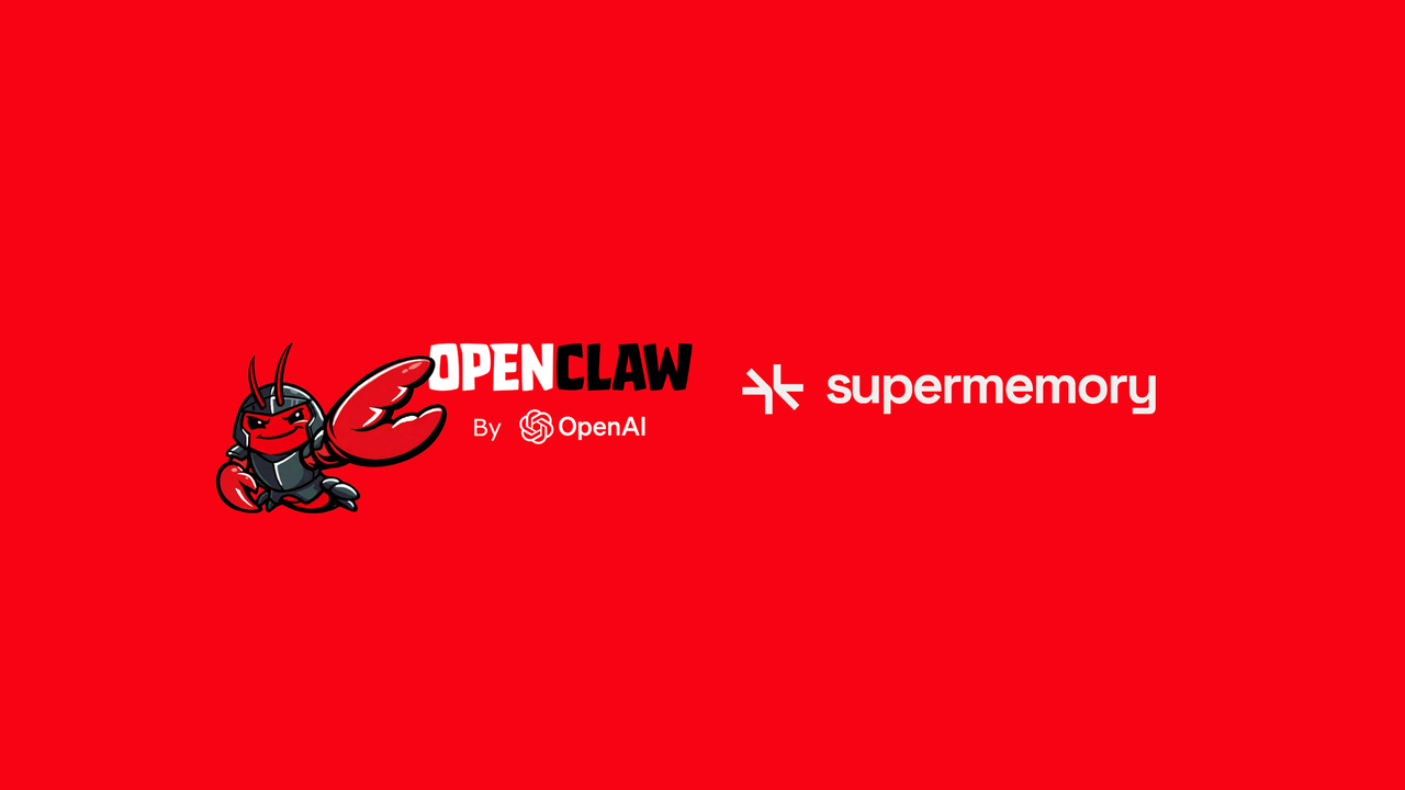 OpenClaw and Supermemory logos on a red background.